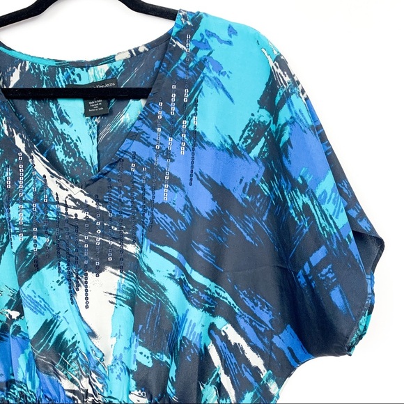 Calvin Klein Short Sleeve Patterned Blue Top - Picture 2 of 10